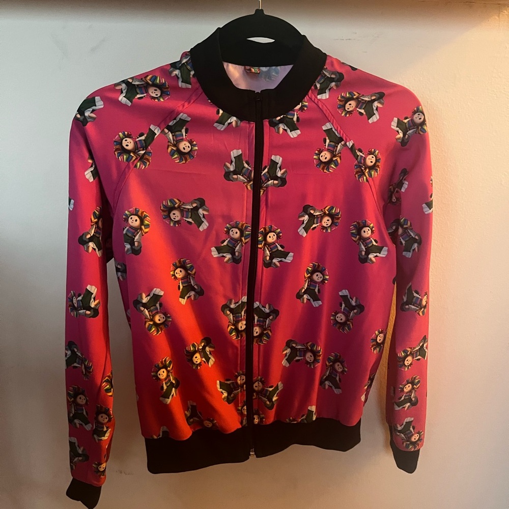 Playful Pink Cartoon Bomber Jacket